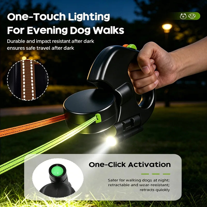 Two dogs walking on the 2-in-1 retractable leash