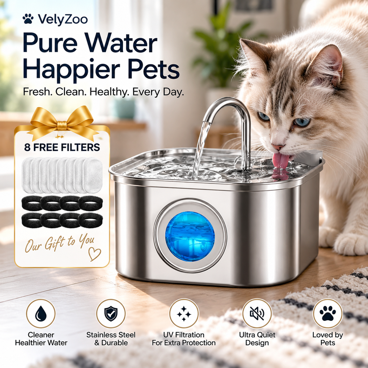 VelyZoo AquaFlow™ Pet Water Fountain
