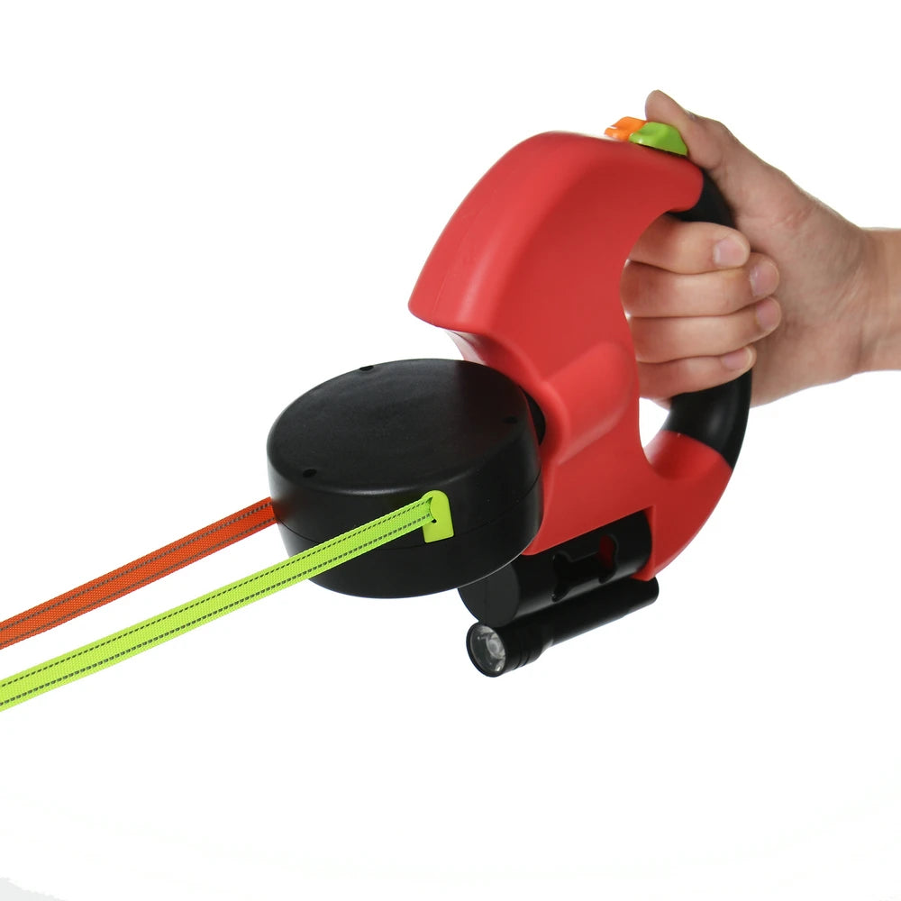 Dual dog leash handle with independent stop controls