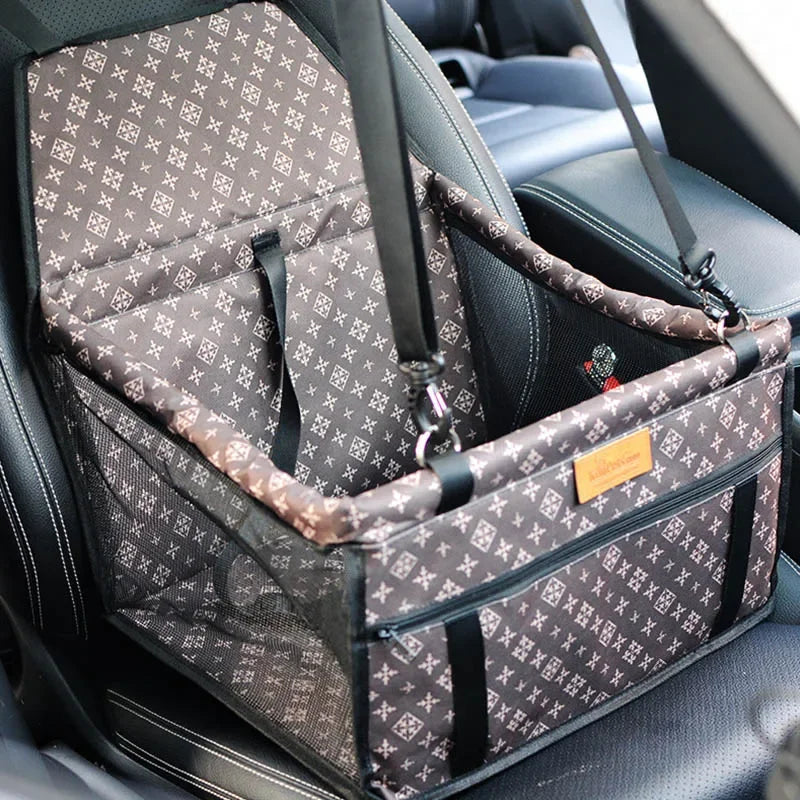 Dog car seat carrier interior with secure clips