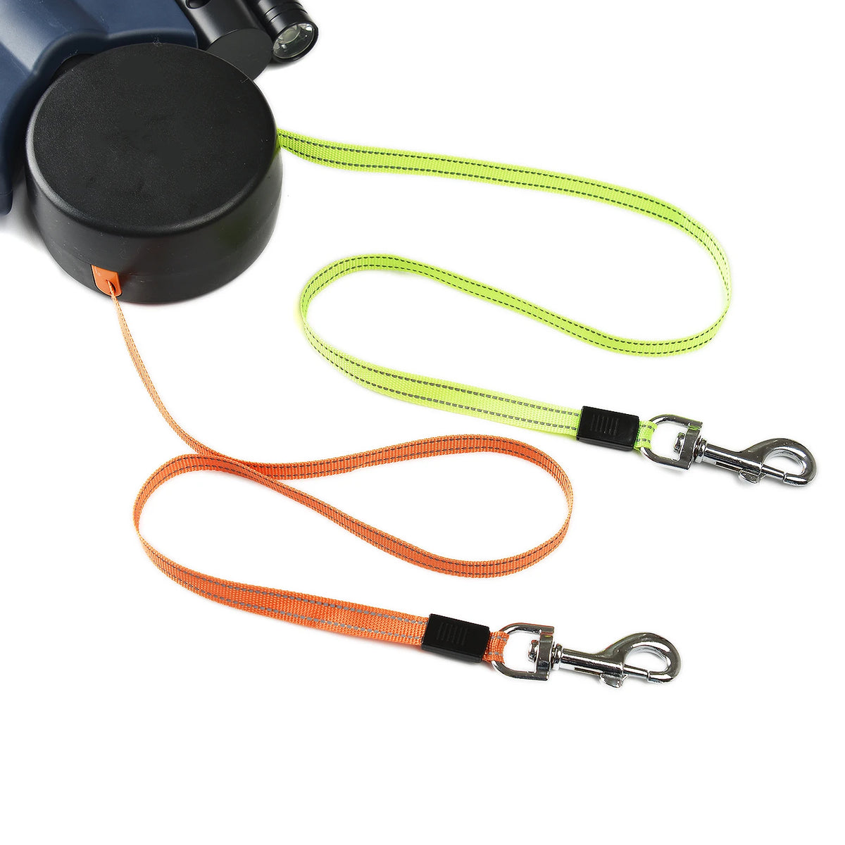 Deep blue retractable dual dog leash with LED light