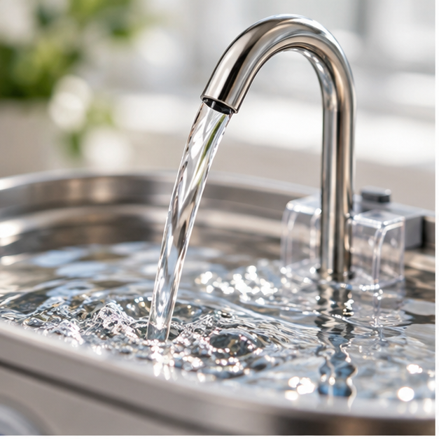 Close-up of fresh water flowing from VelyZoo AquaFlow fountain
