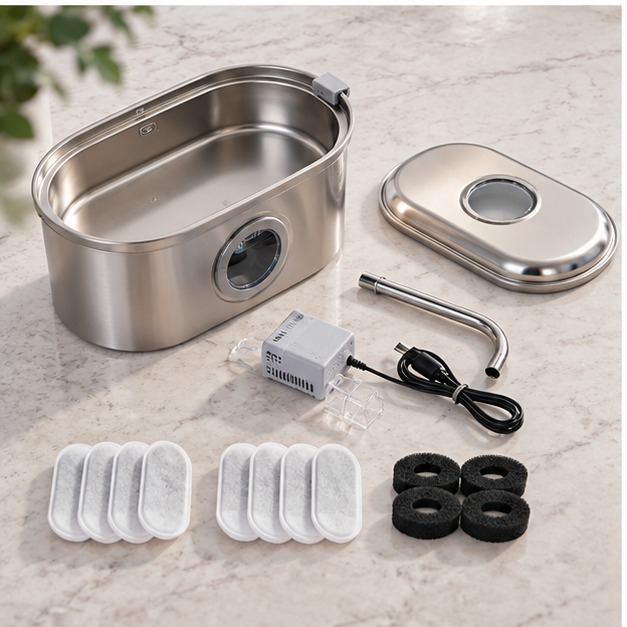 VelyZoo AquaFlow fountain and included accessories