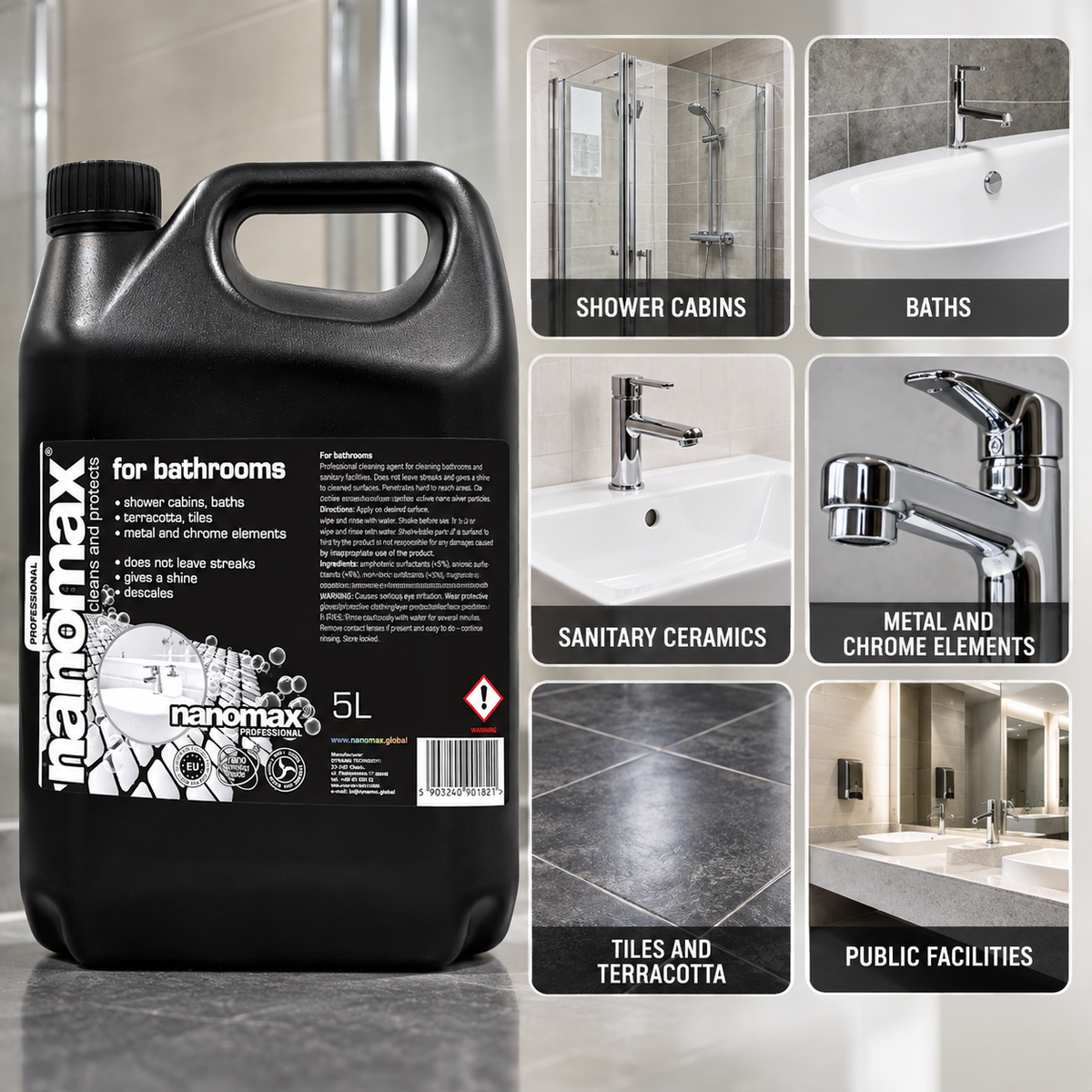 Bathroom and Sanitary Facilities Cleaner, nanomax PRO, 5000 ml